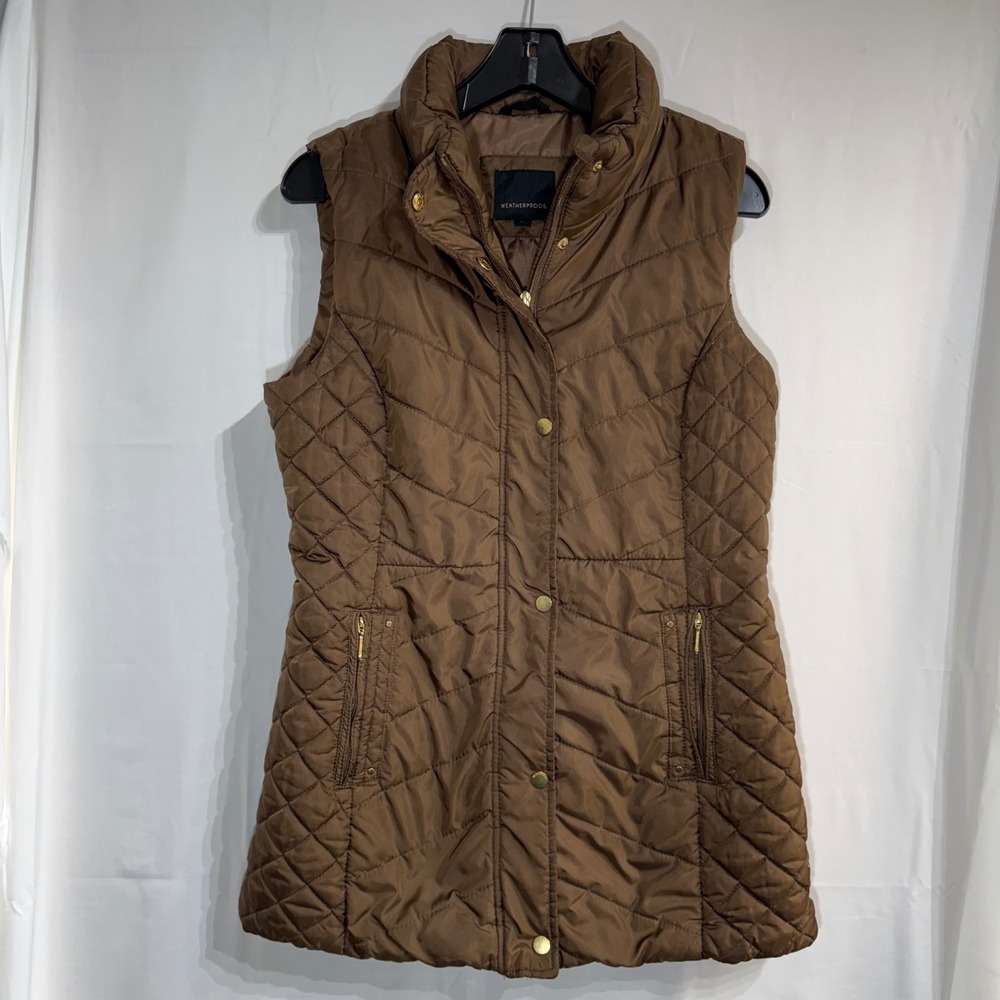 Weatherproof Long Quilted Zip Up Snaps Vest Mocha Brown Women's Small‎